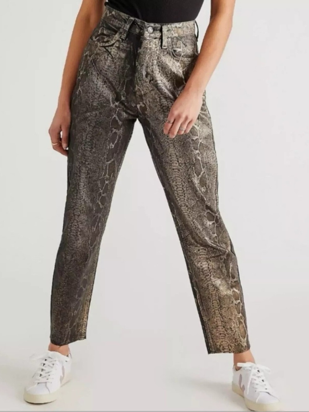 Free People Snake-Print Ankle Pants in Brown and Black